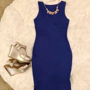Beautiful blue open back bodycon midi dress
